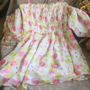 Betsey Johnson Pink and Green Off The Shoulder Mini Dress